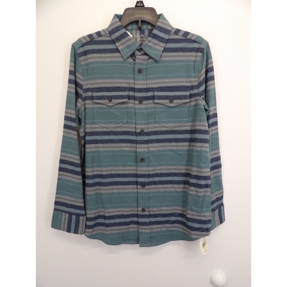 Colorful planet: NWT Grey and blue striped long sleeve (Boy's 10/12)